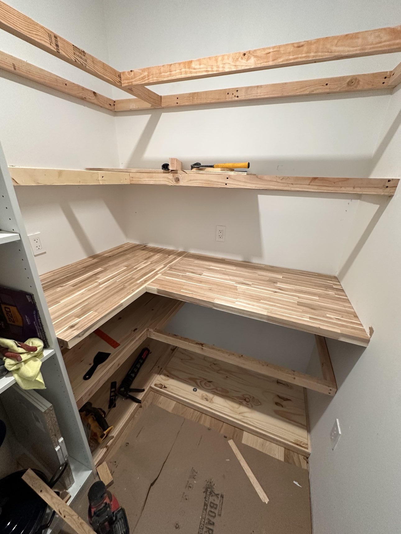 Custom built-in desk with wood top