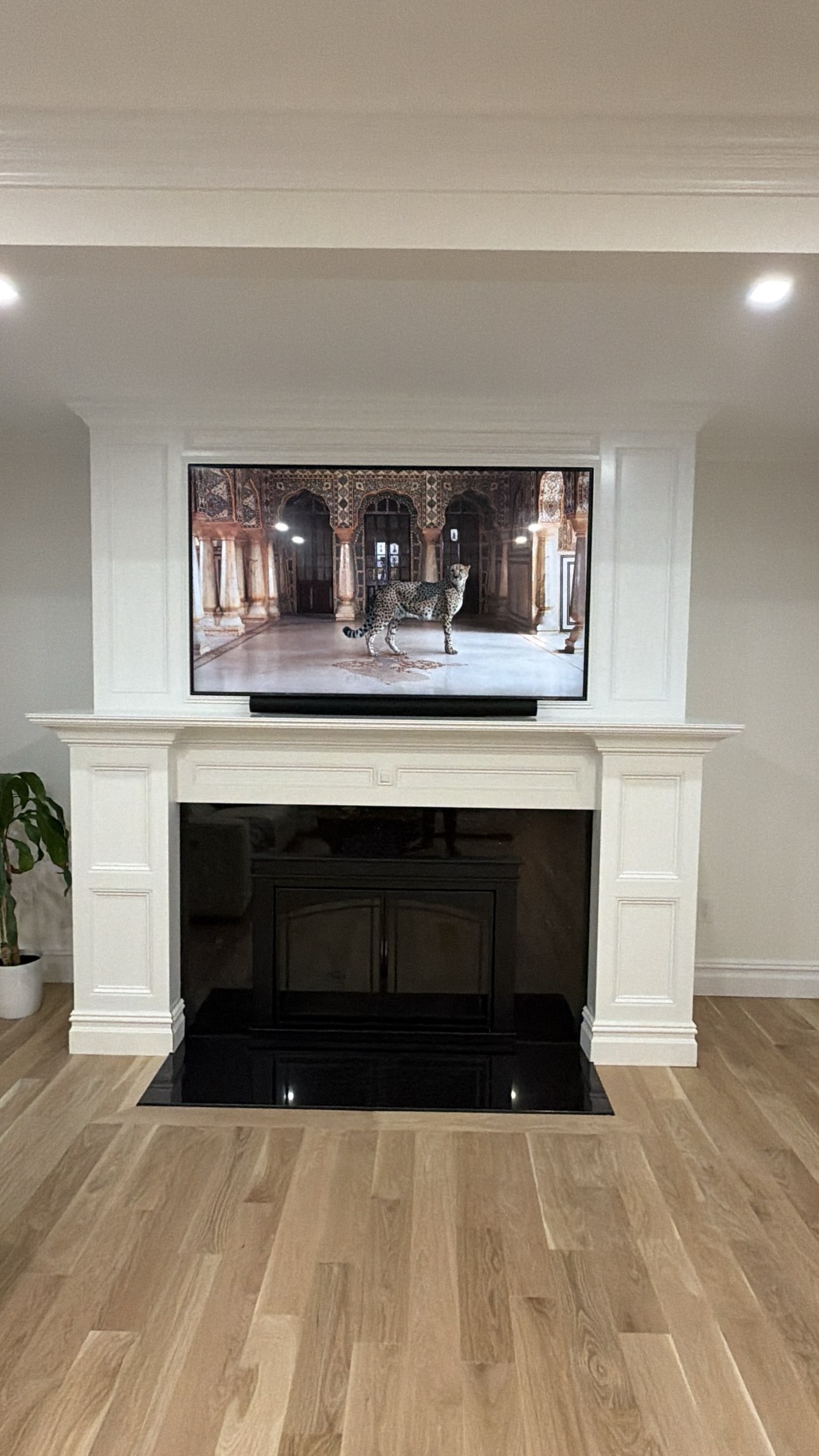 Fireplace feature wall construction in progress