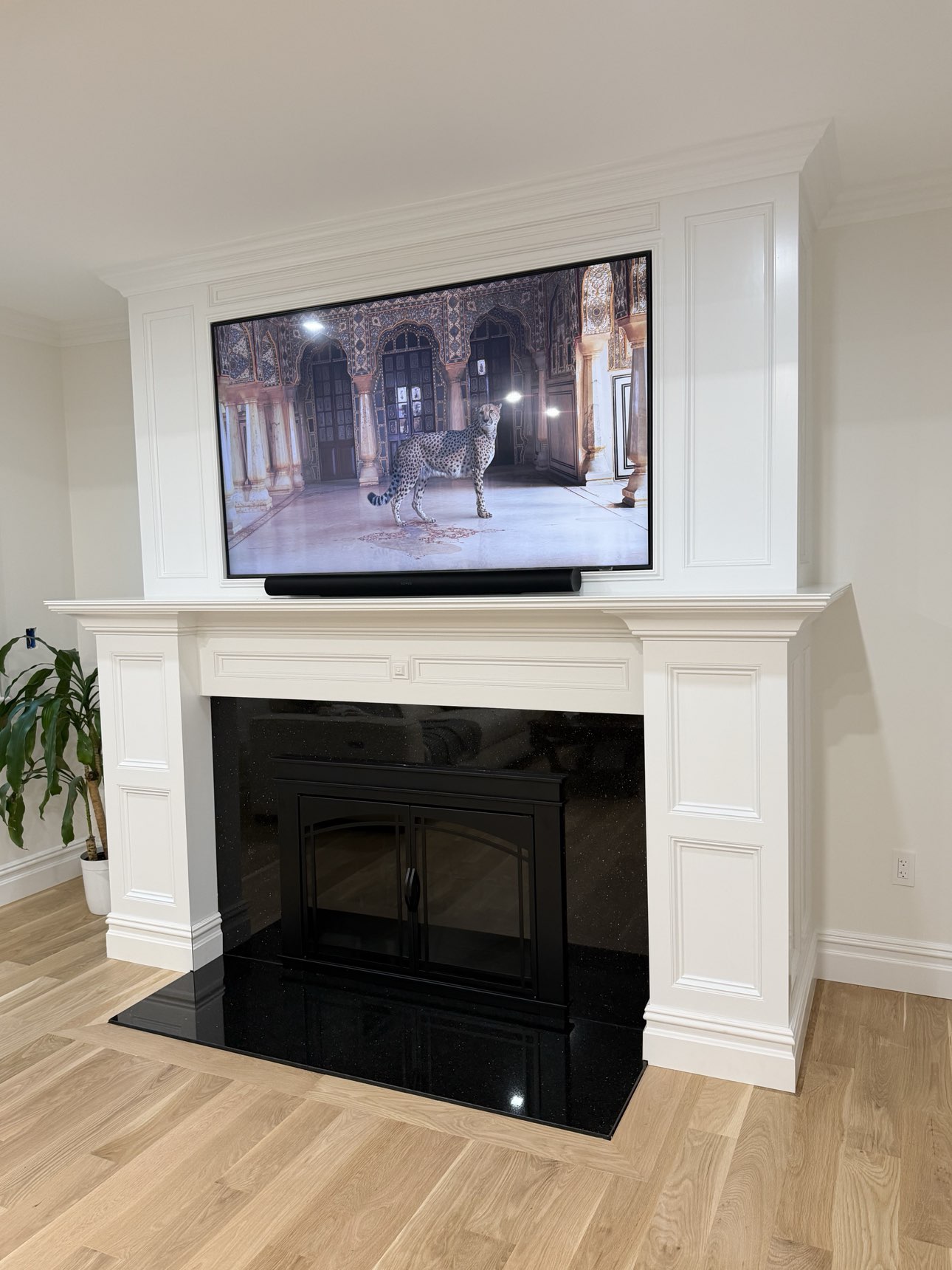 Custom fireplace millwork installation